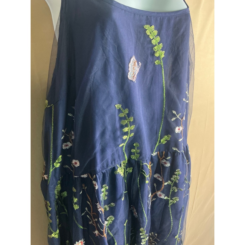 BloomChic Navy Blue Floral Butterfly Embroidered Mesh Maxi Dress‎ Womens Plus 26 - Picture 4 of 15